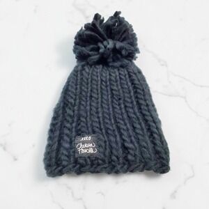 Xoxo Chelsea Houska Chunky Knit Pom Beanie Hat Black Hand Knit Winter